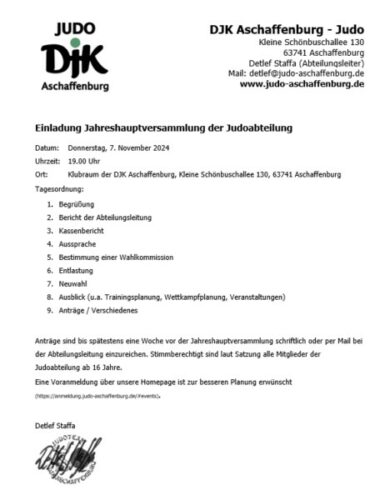 Jahreshauptversammlung 2024 @ DJK Aschaffenburg, Klubraum